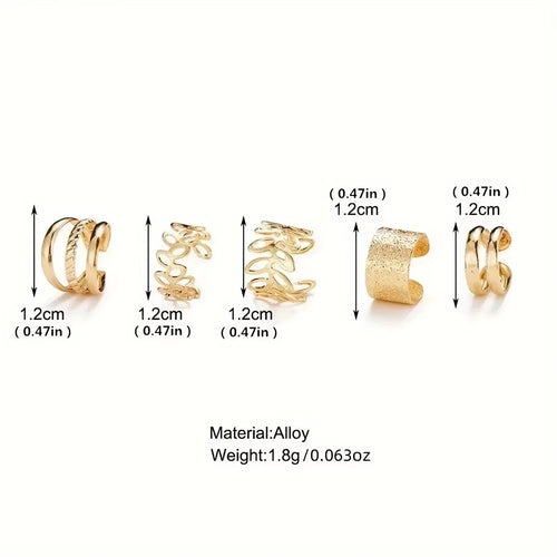 5-Piece Leaf Ear Cuff Set (No Piercing)